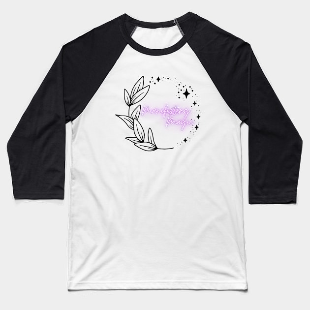 Manifesting Magic Black Design Baseball T-Shirt by Rebekah Thompson